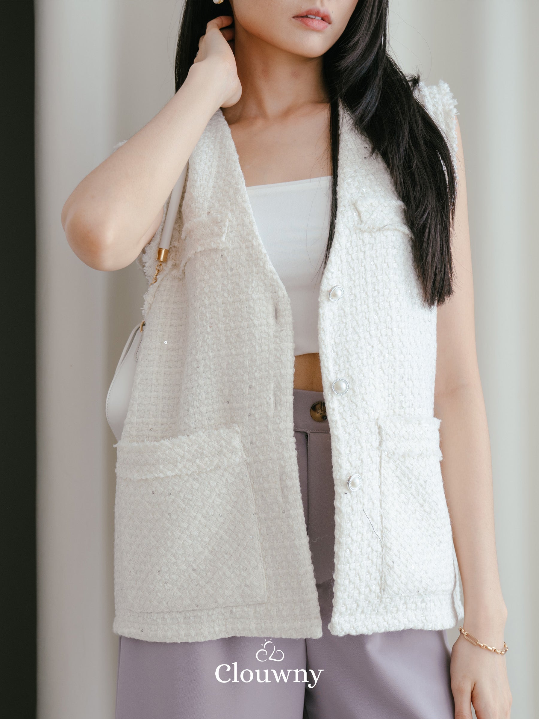 Nada Tweed Vest - White